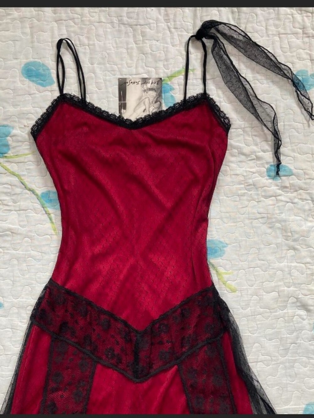 Betsey Johnson Red and Black Lace Midi Dress - Picture 3 of 5